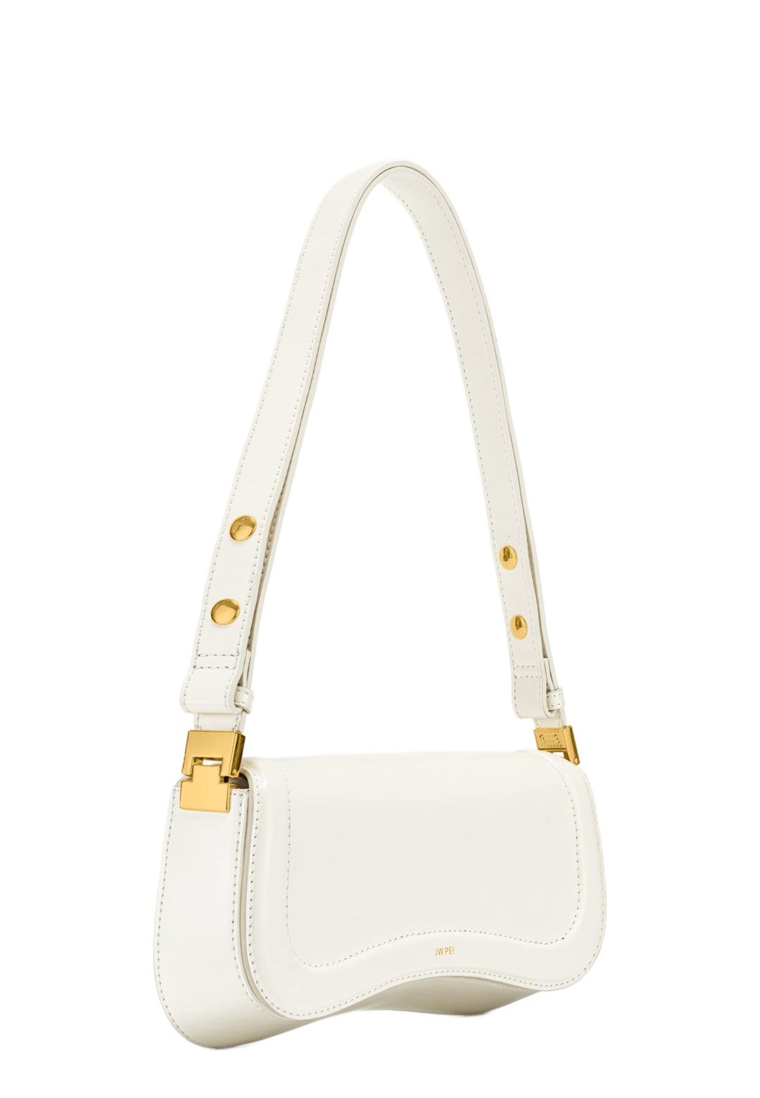 Sac bandoulière JW PEI Joy blanc — vue de profil, simili cuir lisse, fermoir doré