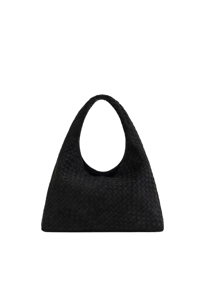 Sac bandoulière JW PEI Laura noir en polyester tressé, porté épaule ou bandoulière
