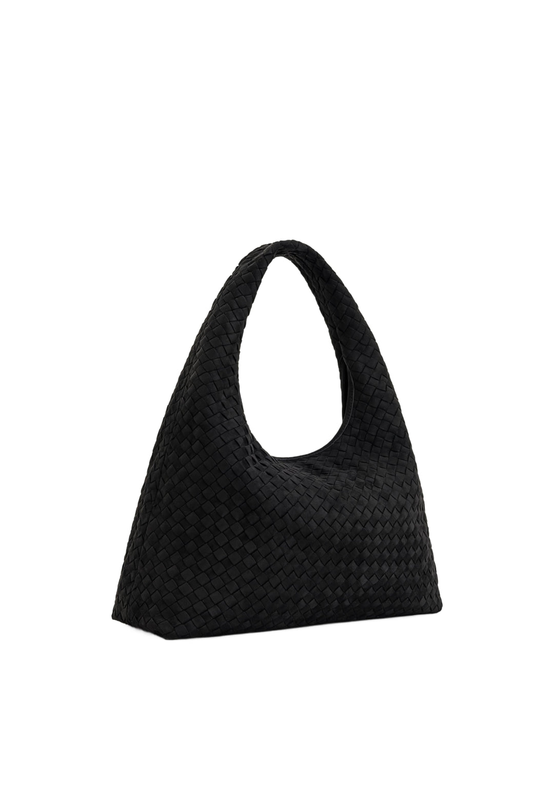Sac bandoulière JW PEI Laura noir en polyester tressé, porté à l'épaule, vue latérale