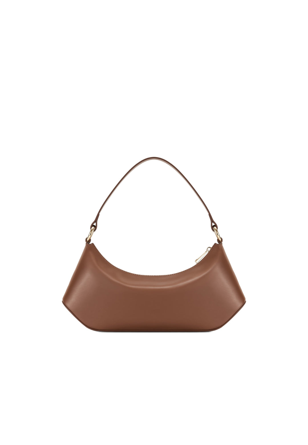 Sac bandoulière JW PEI Lily marron en simili cuir lisse, porté à l'épaule, vue de face.