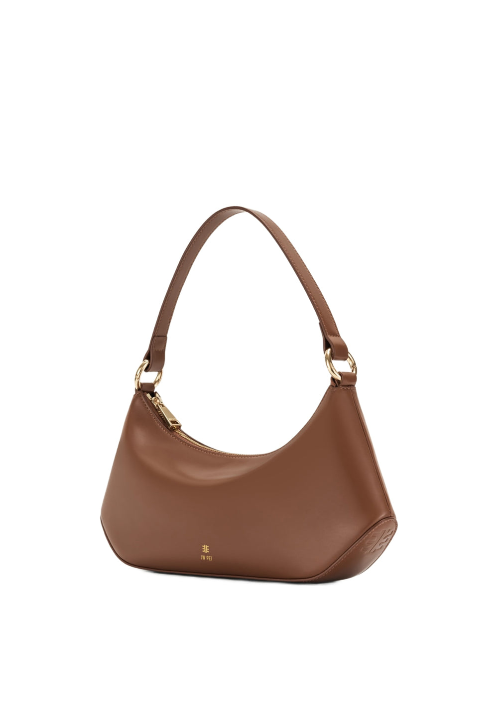 Sac bandoulière JW PEI Lily marron en simili cuir lisse, avec fermeture éclair dorée et logo de la marque