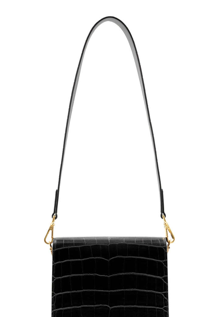 Sac bandoulière JW PEI Mini Flap noir effet croco — vue de face