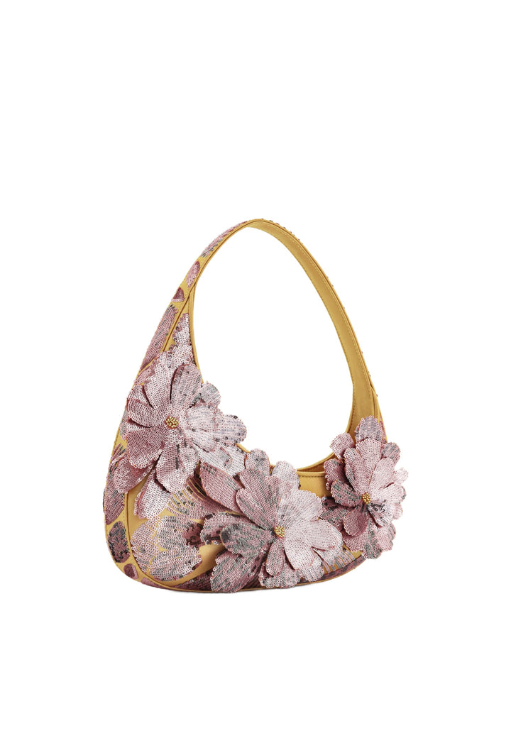 Sac bandoulière JW PEI Pink Sequin rose orné de fleurs en sequins roses et d'une anse jaune