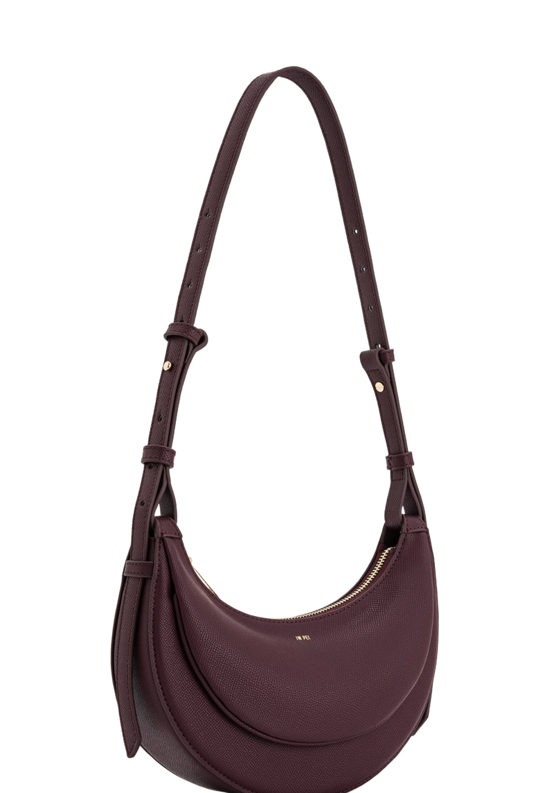 Sac bandoulière JW PEI Sharon Claret en simili cuir texturé, porté en travers du corps, vue de 3/4