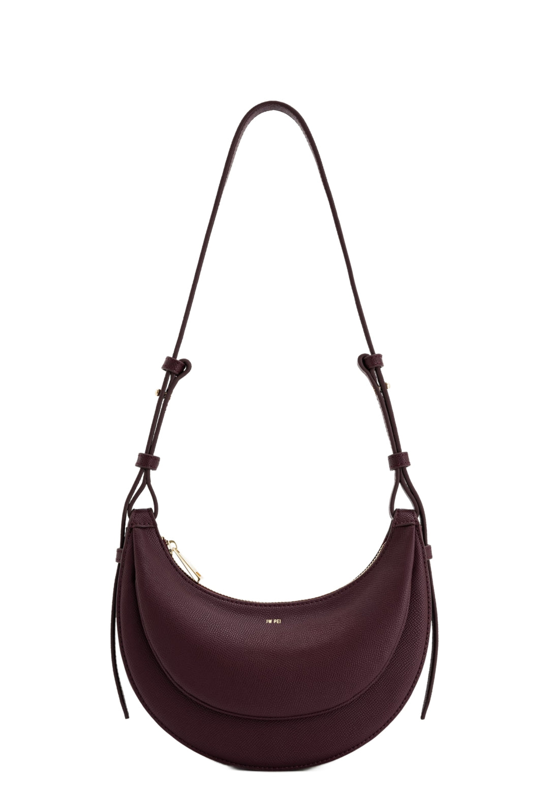 Sac bandoulière JW PEI Sharon Claret, porté épaule, en simili cuir texturé, vue de face