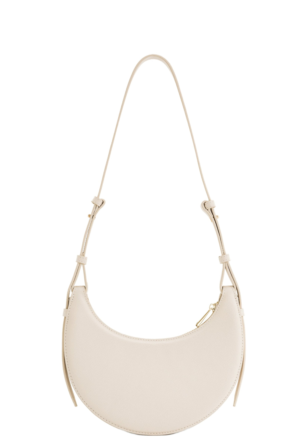 Sac bandoulière JW PEI Sharon Off White, forme demi-lune, porté épaule, fermeture zippée dorée