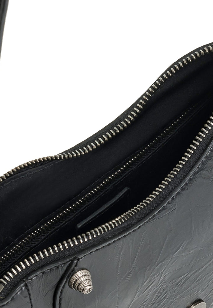 Sac bandoulière JW PEI Tessa noir, vue 3/4, intérieur zippé, simili cuir texturé