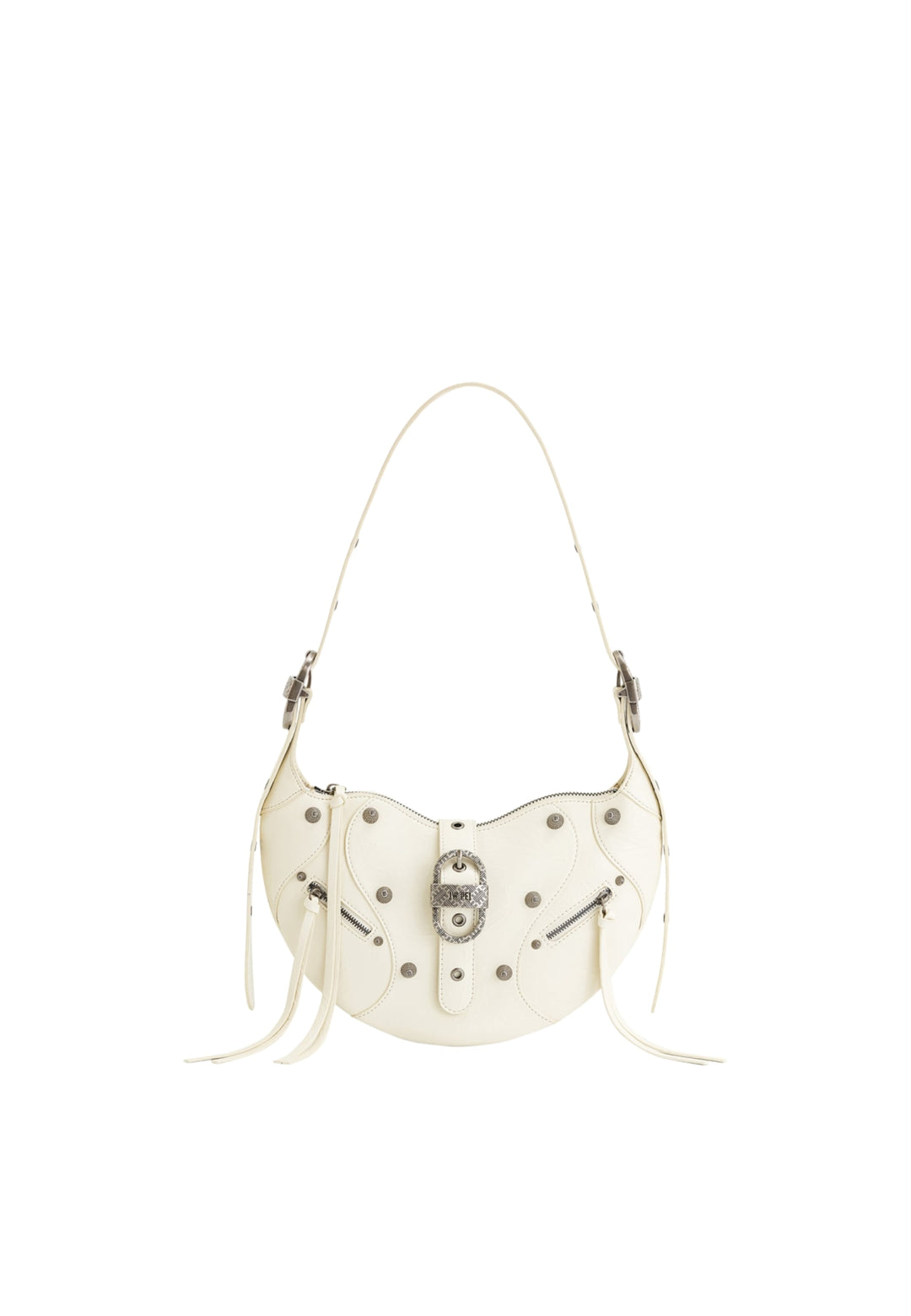 Sac bandoulière JW PEI Tessa blanc — vue de face, simili cuir avec fermoir métallique et détails cloutés