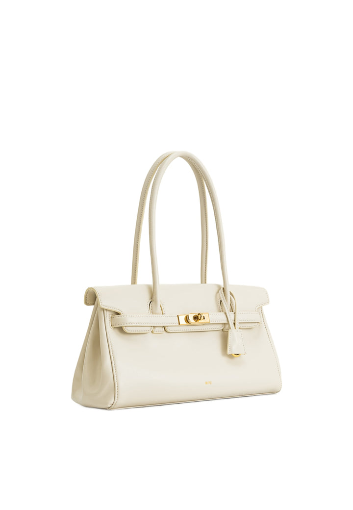 Sac bandoulière JW PEI Yara blanc — vue de face, simili cuir lisse avec fermoir doré