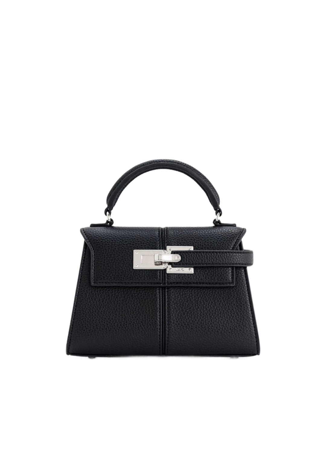 Sac à main JW PEI Elise noir, en simili cuir grainé, avec une fermeture argentée et une anse supérieure.