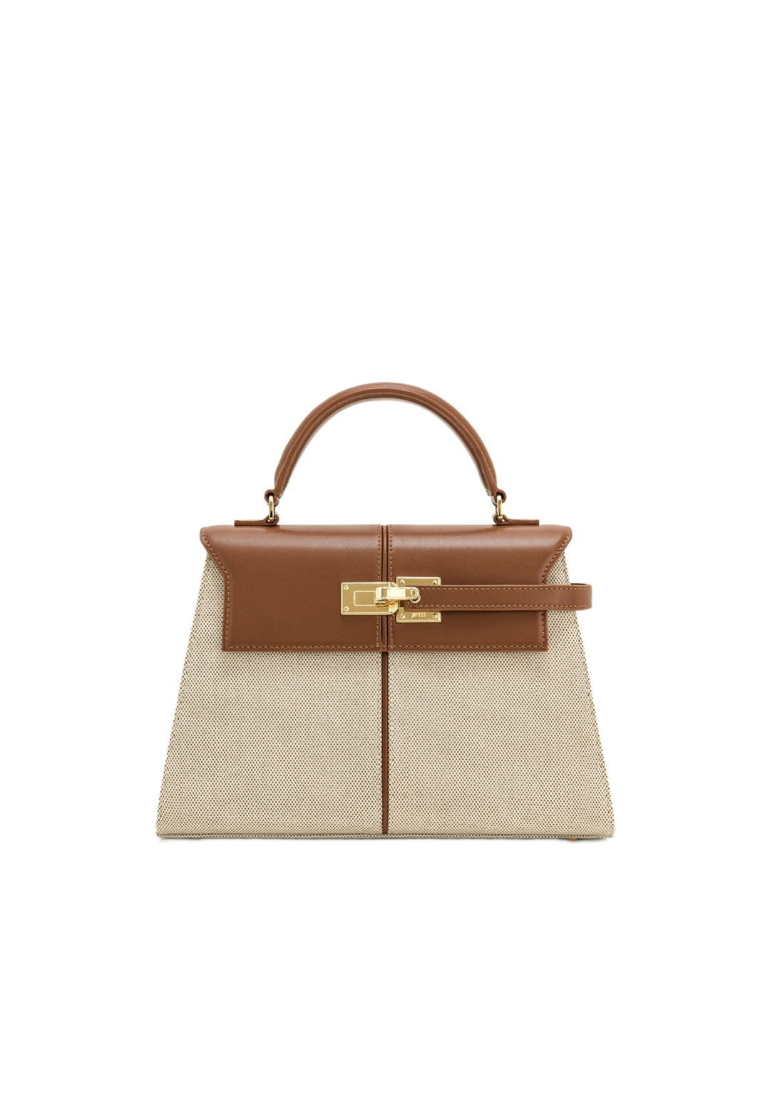 Sac à main JW PEI Elise en toile marron, vu de face, avec poignée supérieure et fermoir doré.
