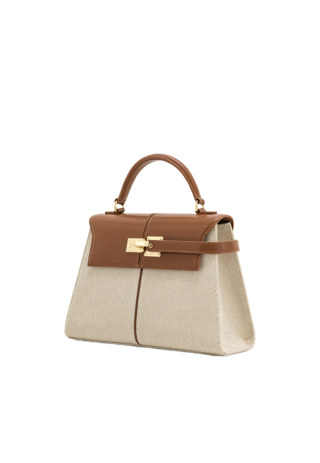 Sac à main JW PEI Elise en toile marron, porté à la main, avec fermoir doré et détails en cuir marron.