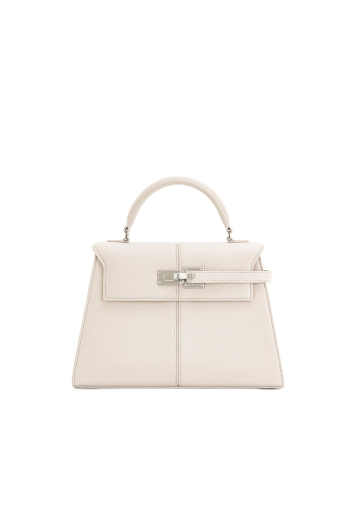 Sac à main JW PEI Elise blanc en simili cuir, vu de face, avec une fermeture argentée et une poignée supérieure.