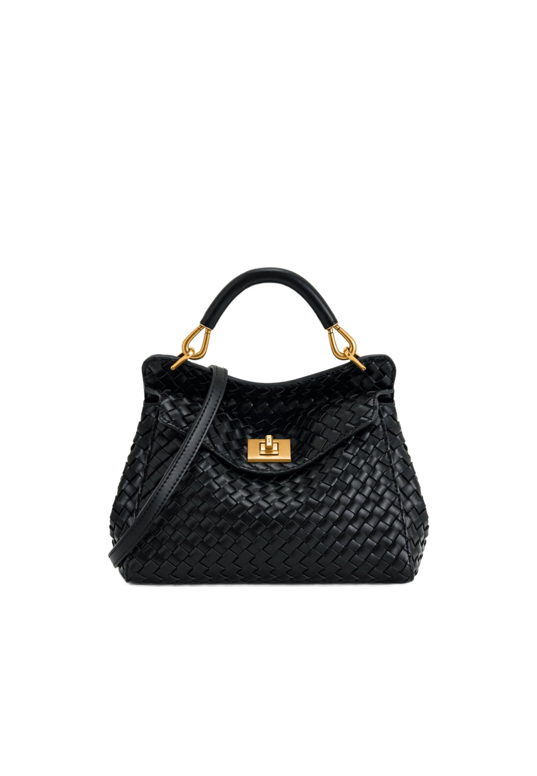 Sac à main JW PEI Lucia noir en simili cuir tressé, vu de face