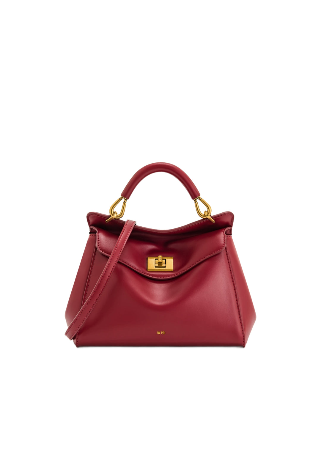Sac à main JW PEI Lucia Claret rouge, porté main, avec fermoir doré et logo discret