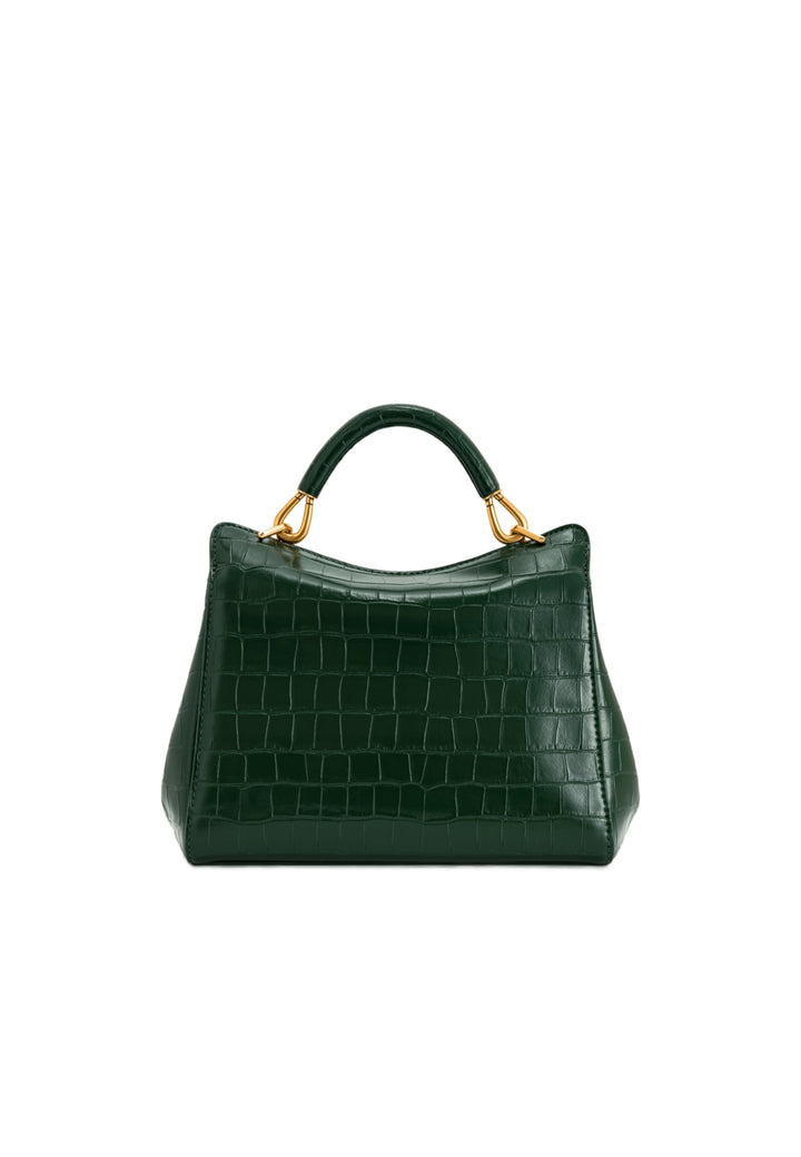 Sac à main JW PEI Lucia Green Croc, en simili cuir grainé, porté main, avec fermoir pression doré.