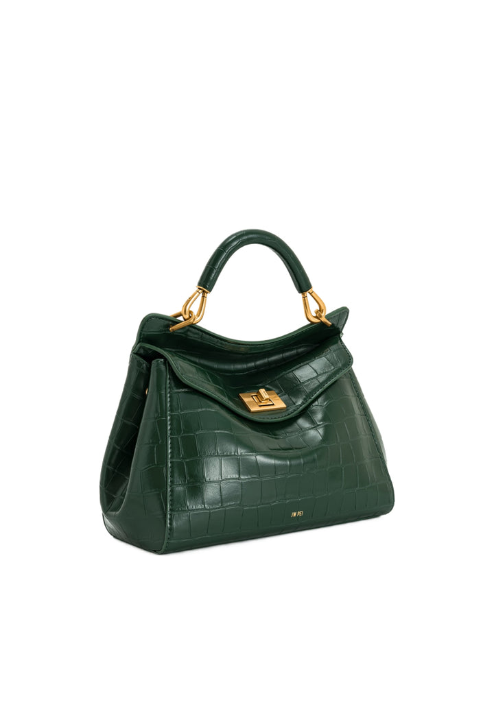 Sac à main JW PEI Lucia vert croco, porté main, avec fermoir doré et logo discret
