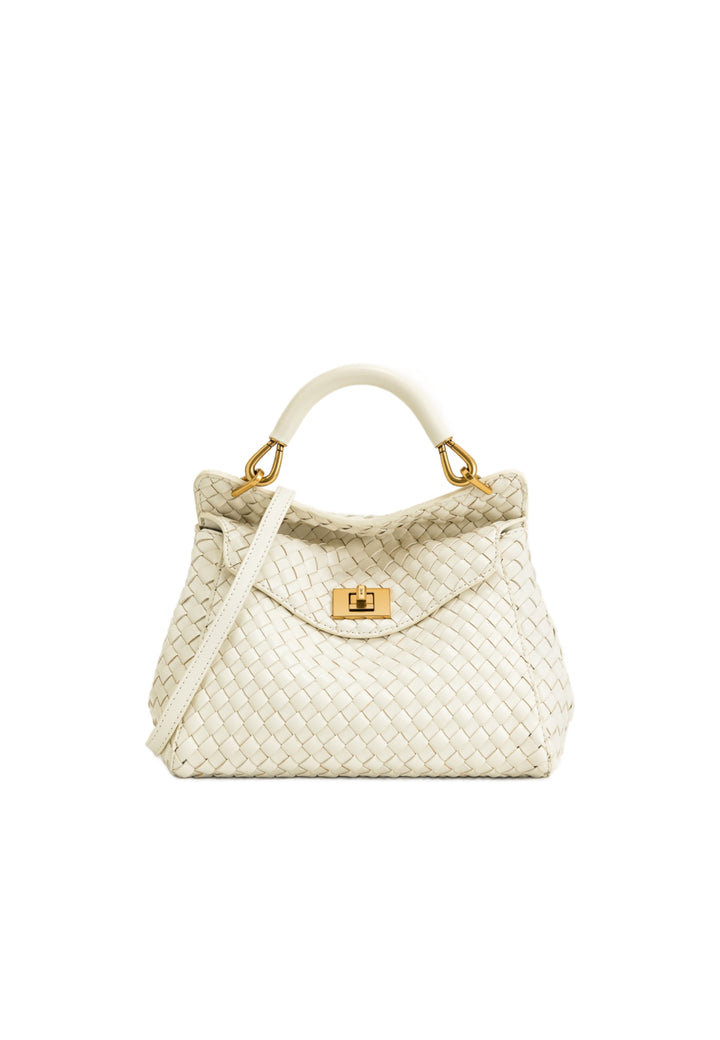 Sac à main JW PEI Lucia blanc — vue de face, tissé en simili cuir