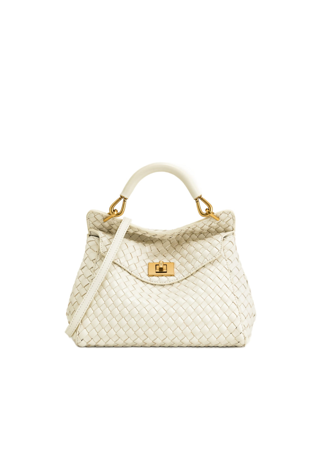 Sac à main JW PEI Lucia blanc — vue de face, tissé en simili cuir