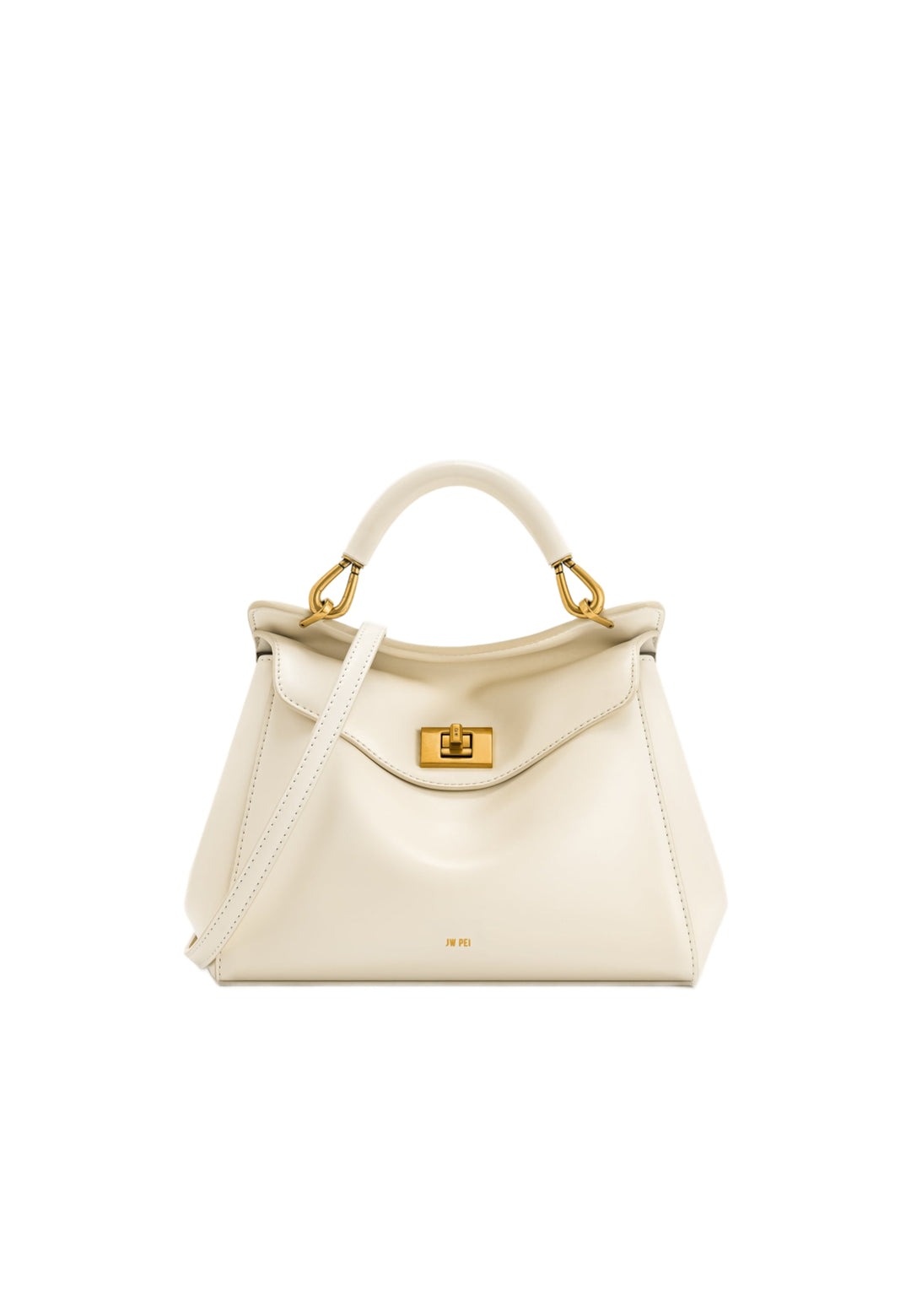 Sac à main JW PEI Lucia blanc — vue de face, simili cuir, fermeture à boucle dorée