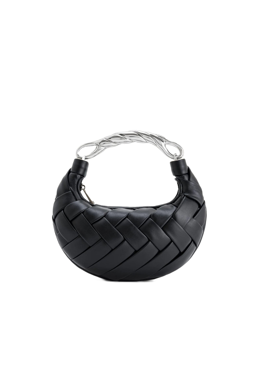 Sac à main JW PEI Orla noir en simili cuir tressé avec anse argentée torsadée