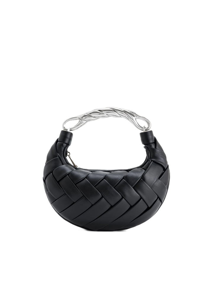 Sac à main JW PEI Orla noir en simili cuir tressé avec anse argentée torsadée