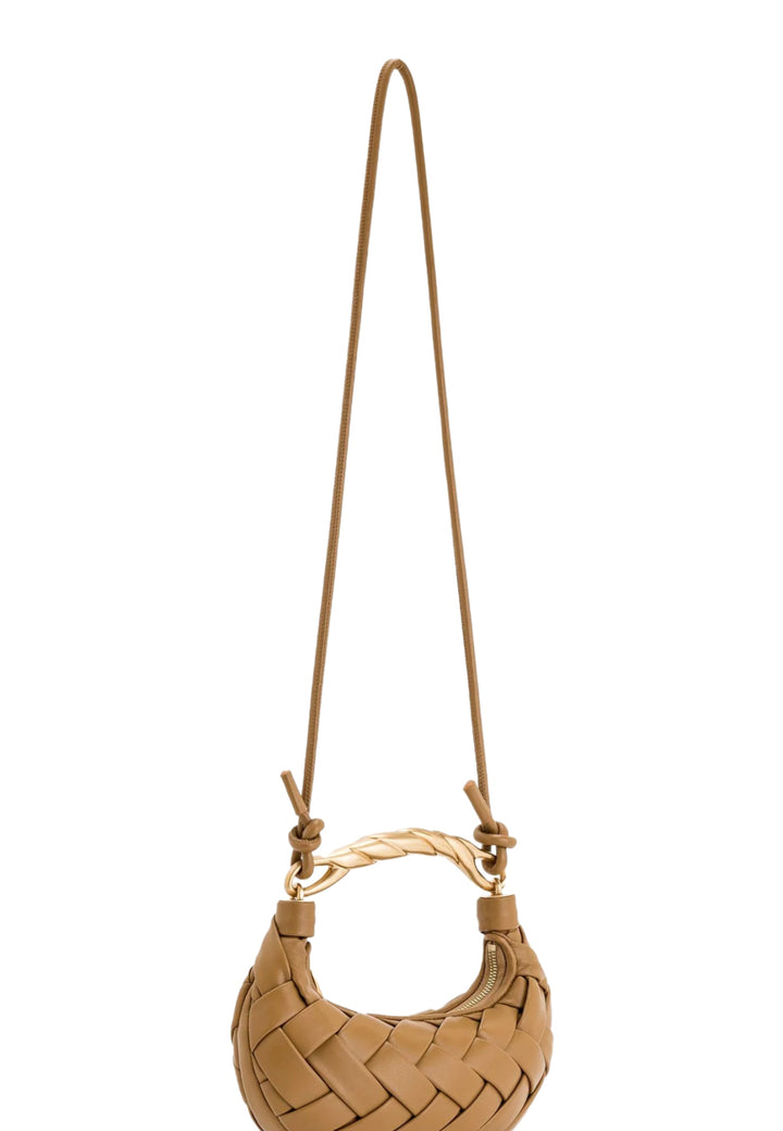 Sac à main JW PEI Orla marron en simili cuir tressé, porté main, avec anse dorée et fermeture zippée visible