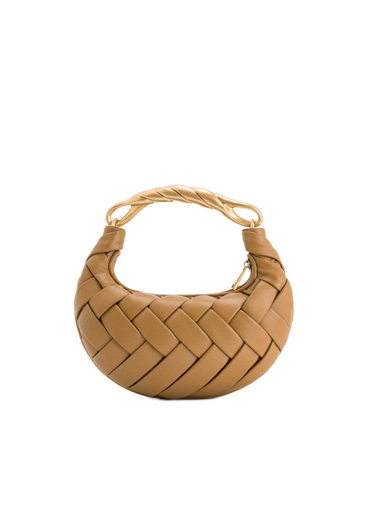 Sac à main JW PEI Orla marron avec anse dorée torsadée et détail tressé en simili cuir
