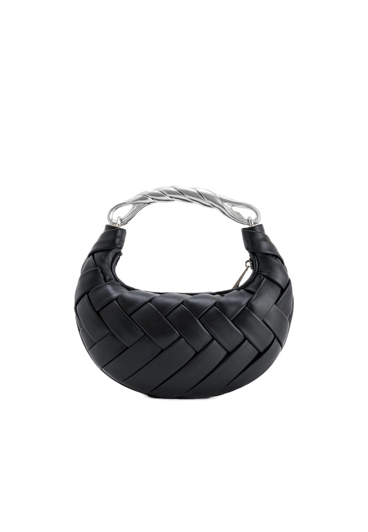Sac à main JW PEI Orla noir avec anse torsadée argentée, tissage cuir, fermeture magnétique