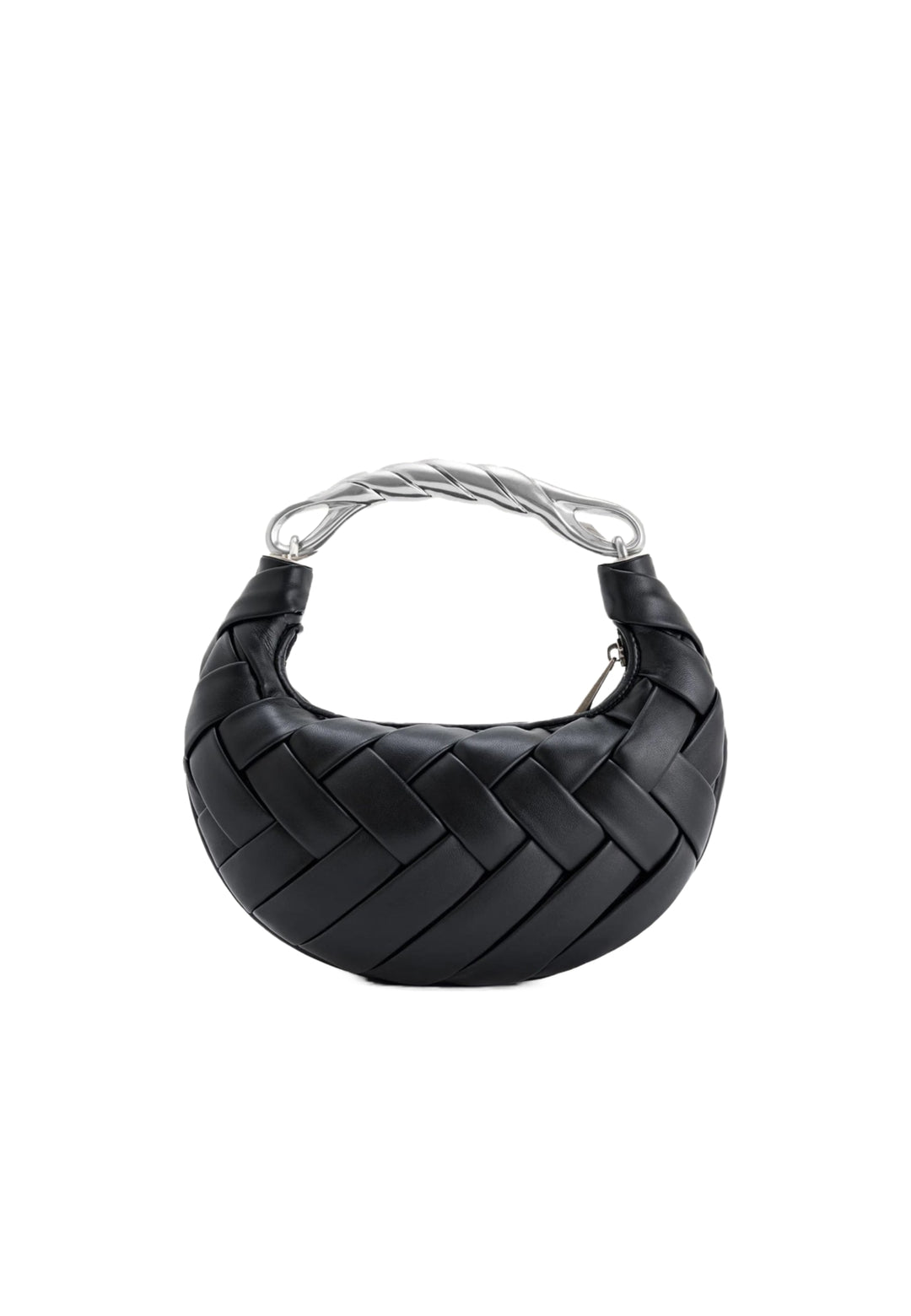 Sac à main JW PEI Orla noir avec anse torsadée argentée, tissage cuir, fermeture magnétique