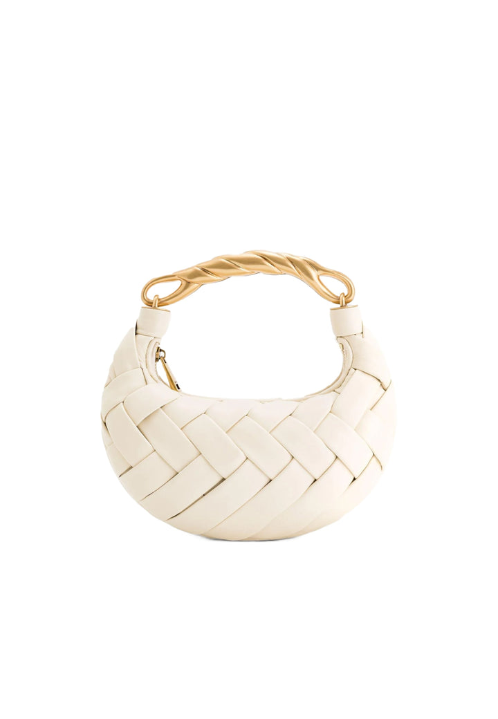 Sac à main JW PEI Orla blanc en simili cuir tressé, avec anse torsadée dorée — vue 3/4