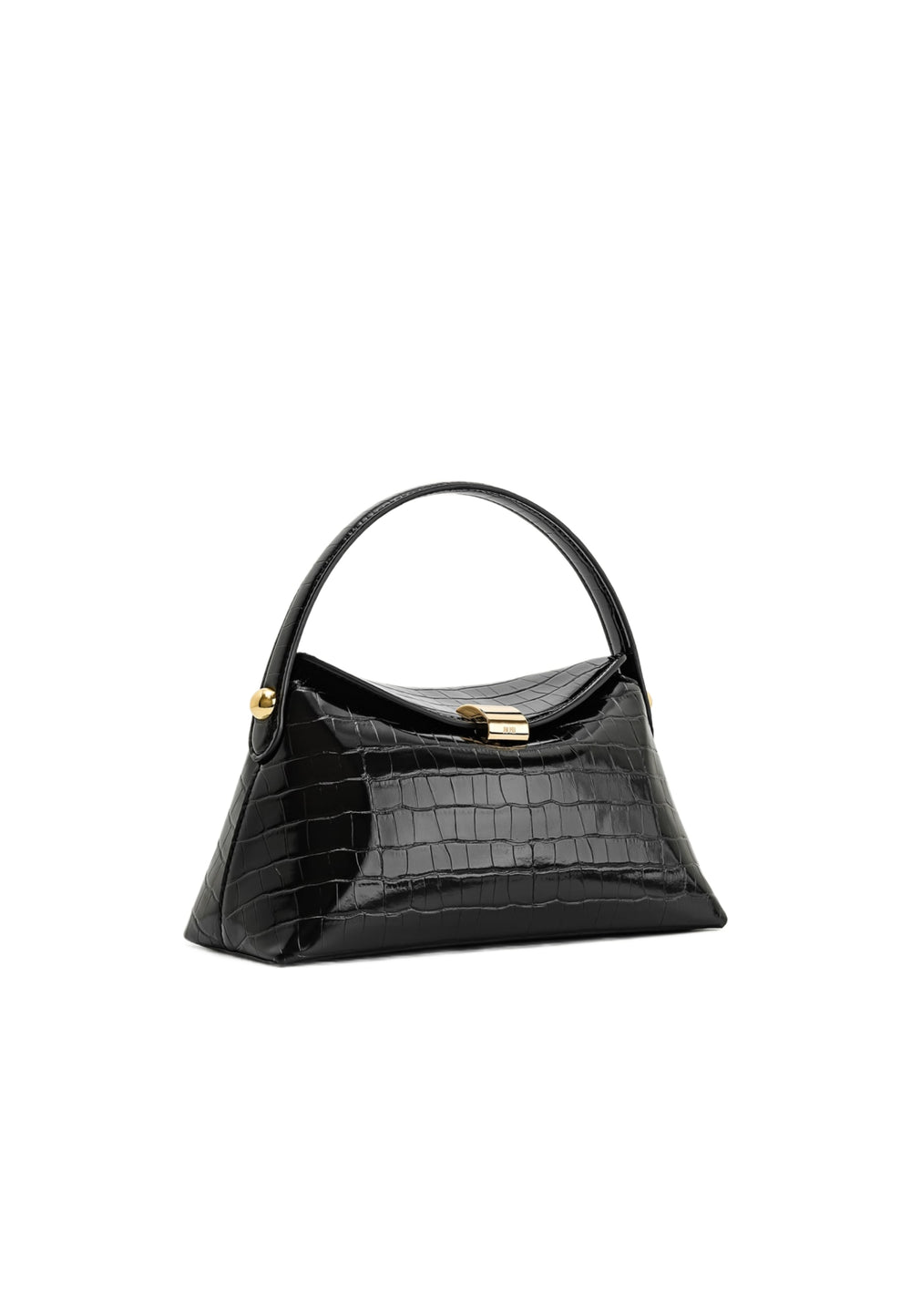 Sac à main JW PEI Talia Black Croc noir, effet croco, porté main, avec fermoir doré, vue de côté