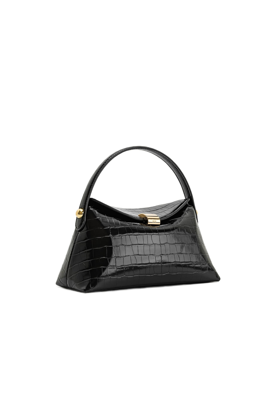Sac à main JW PEI Talia Black Croc noir, effet croco, porté main, avec fermoir doré, vue de côté