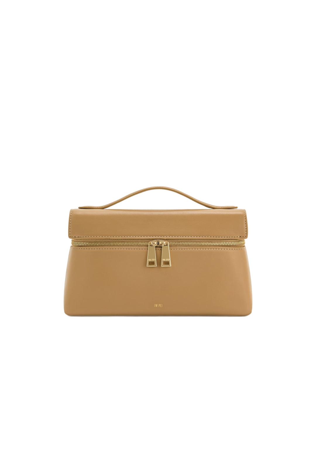 Sac à main JW PEI Thea Almond beige — vue de face, simili cuir lisse, fermeture zippée dorée