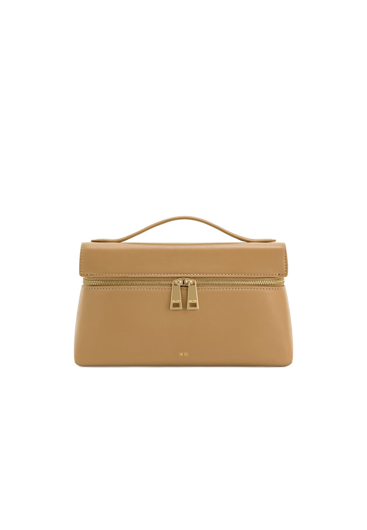 Sac à main JW PEI Thea Almond beige — vue de face, simili cuir lisse, fermeture zippée dorée
