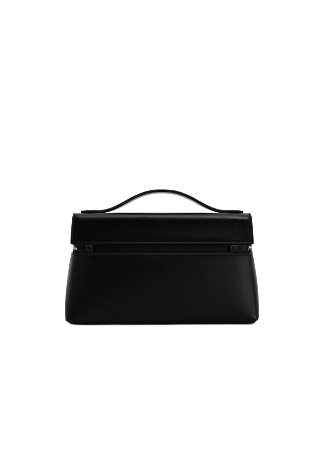 Sac à main JW PEI Thea noir en simili cuir, vu de face, avec une poignée supérieure courbée et une fermeture zippée dorée.