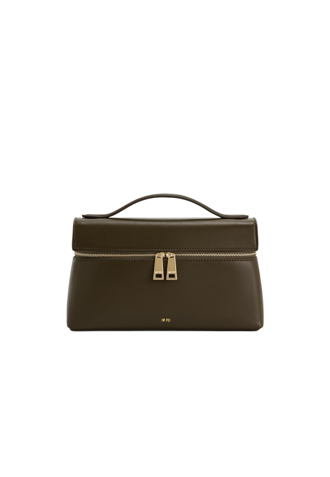 Sac à main JW PEI Thea Dark Olive, porté main, avec fermeture zippée dorée et logo discret