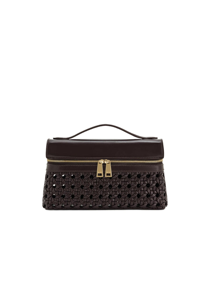 Sac à main JW PEI Thea Deep Claret, en simili cuir tressé, avec poignée et fermeture zippée dorée.