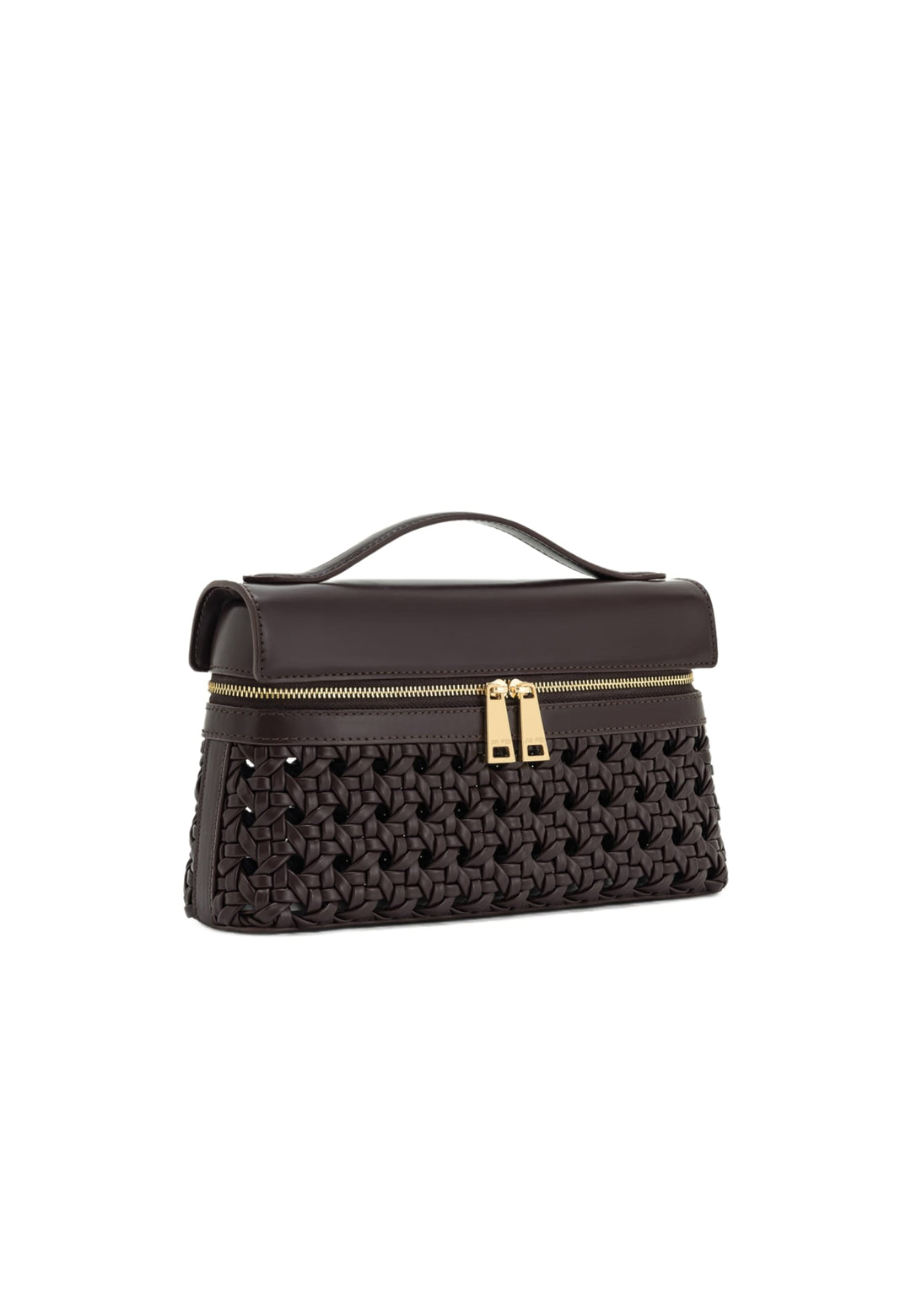 Sac à main JW PEI Thea Deep Claret en simili cuir tressé, avec poignée et fermeture zippée dorée, vu de côté.