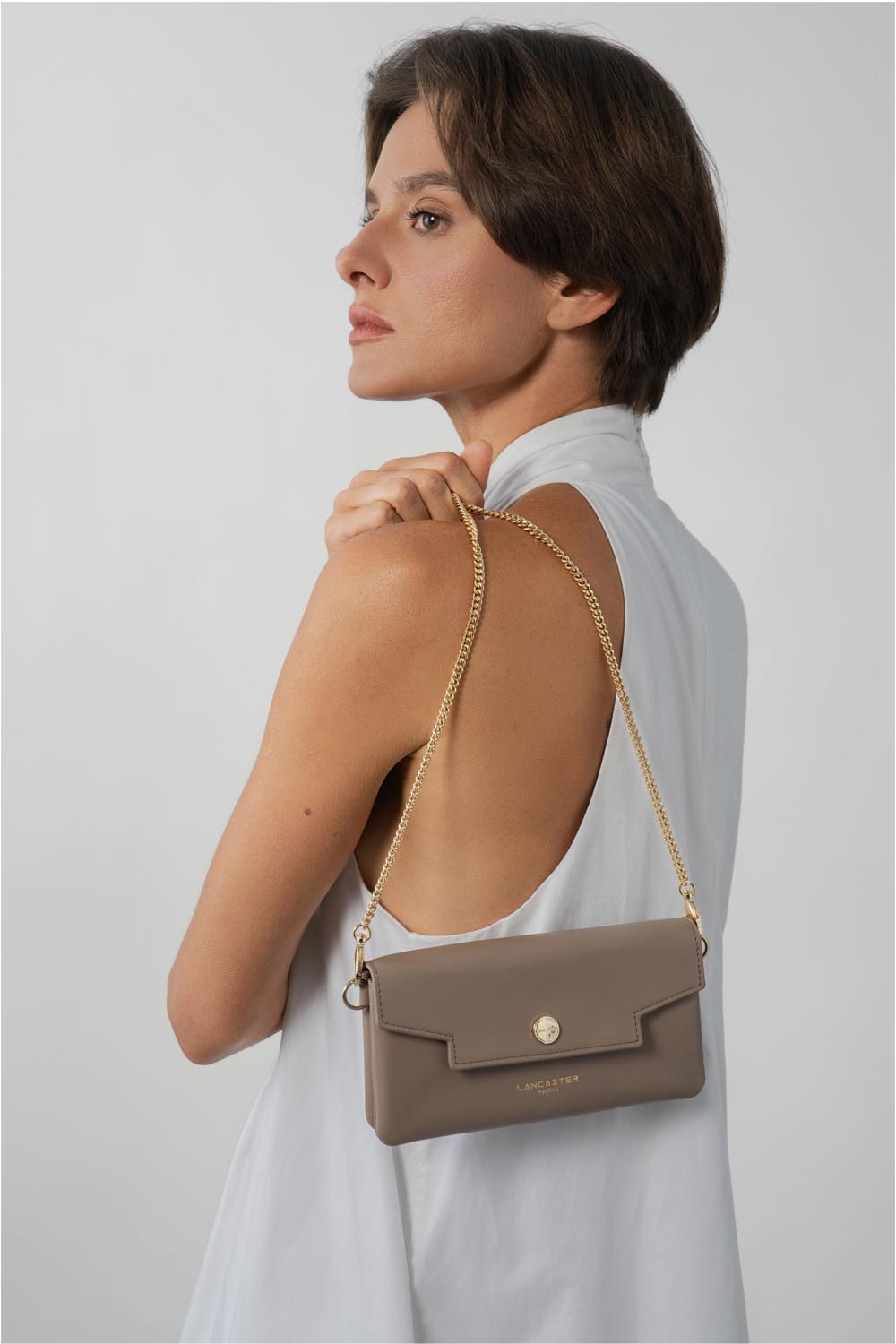 Lancaster Paris Flap Bag with snap button S Mademoiselle Grace Brown – worn