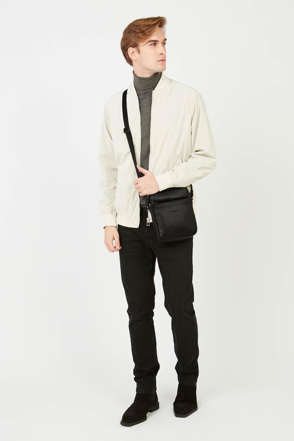 Torba Lancaster SOFT VINTAGE ze skóry bydlęcej Niebiesko-camelowa – noszona