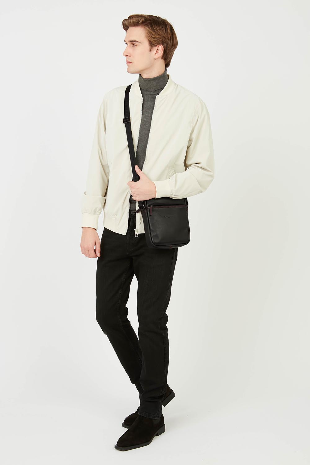 Torba Lancaster SOFT VINTAGE ze skóry bydlęcej Niebiesko-camelowa – noszona