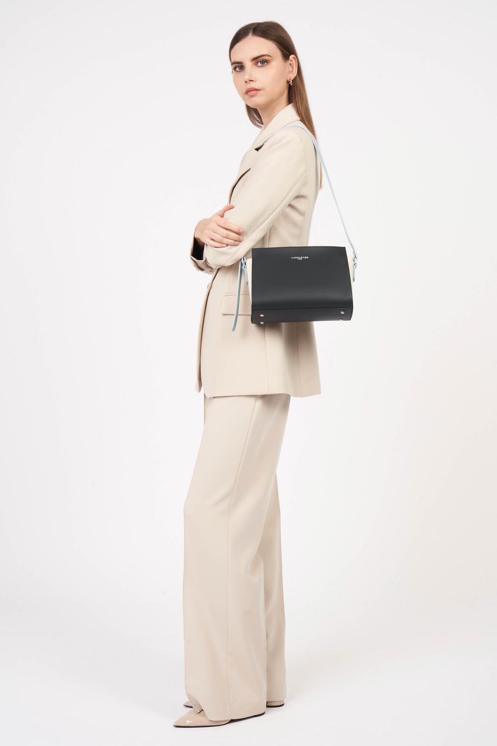 Lancaster Kabelka Zippée S Smooth černá - světle nude - tmavě nude – nošená