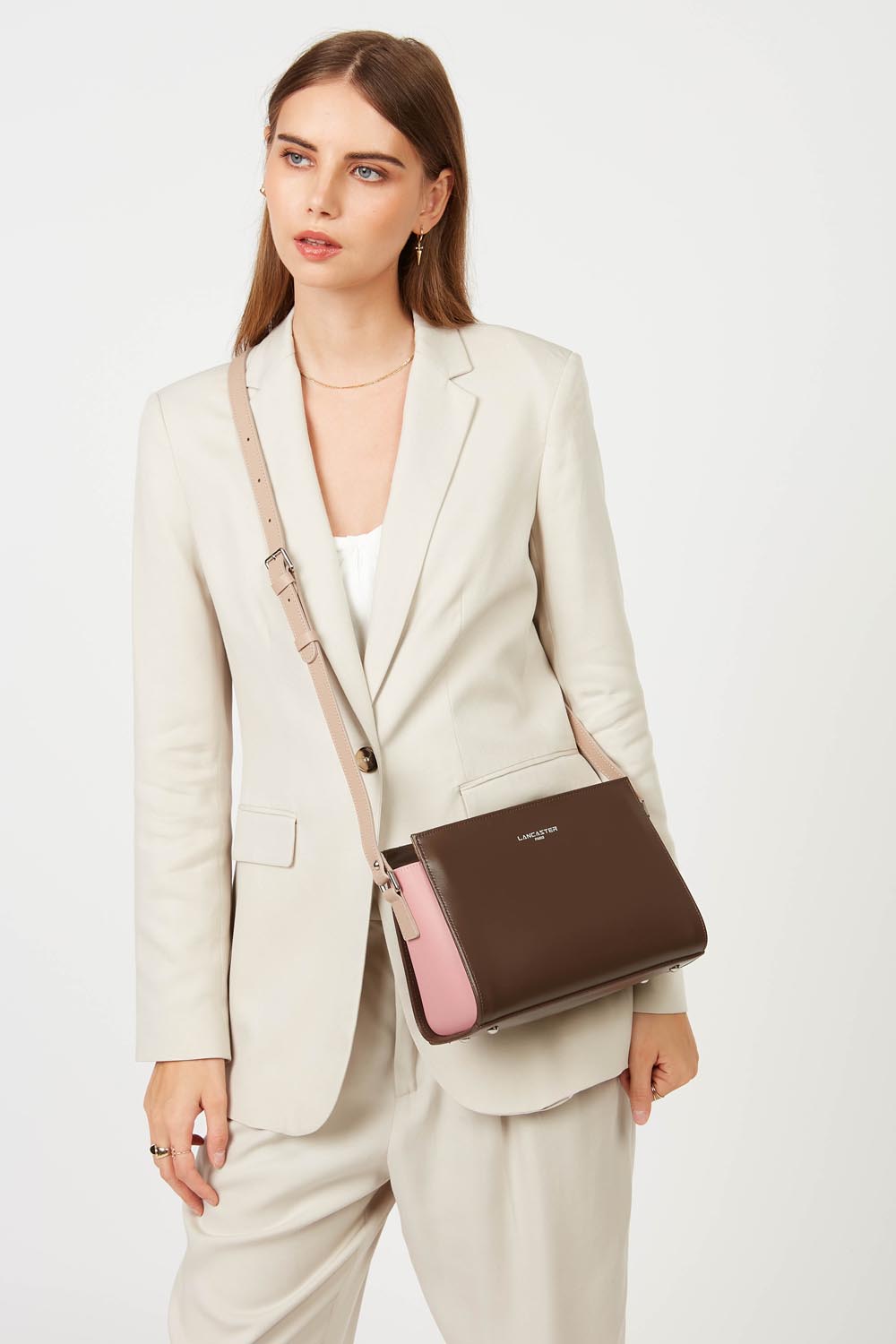 Lancaster Kabelka Zippée S Smooth černá - světle nude - tmavě nude – nošená
