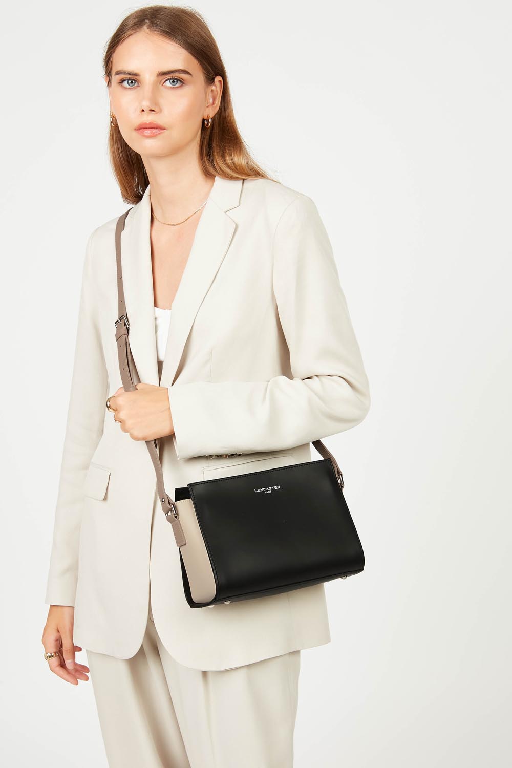 Lancaster Kabelka Zippée S Smooth černá - světle nude - tmavě nude – nošená