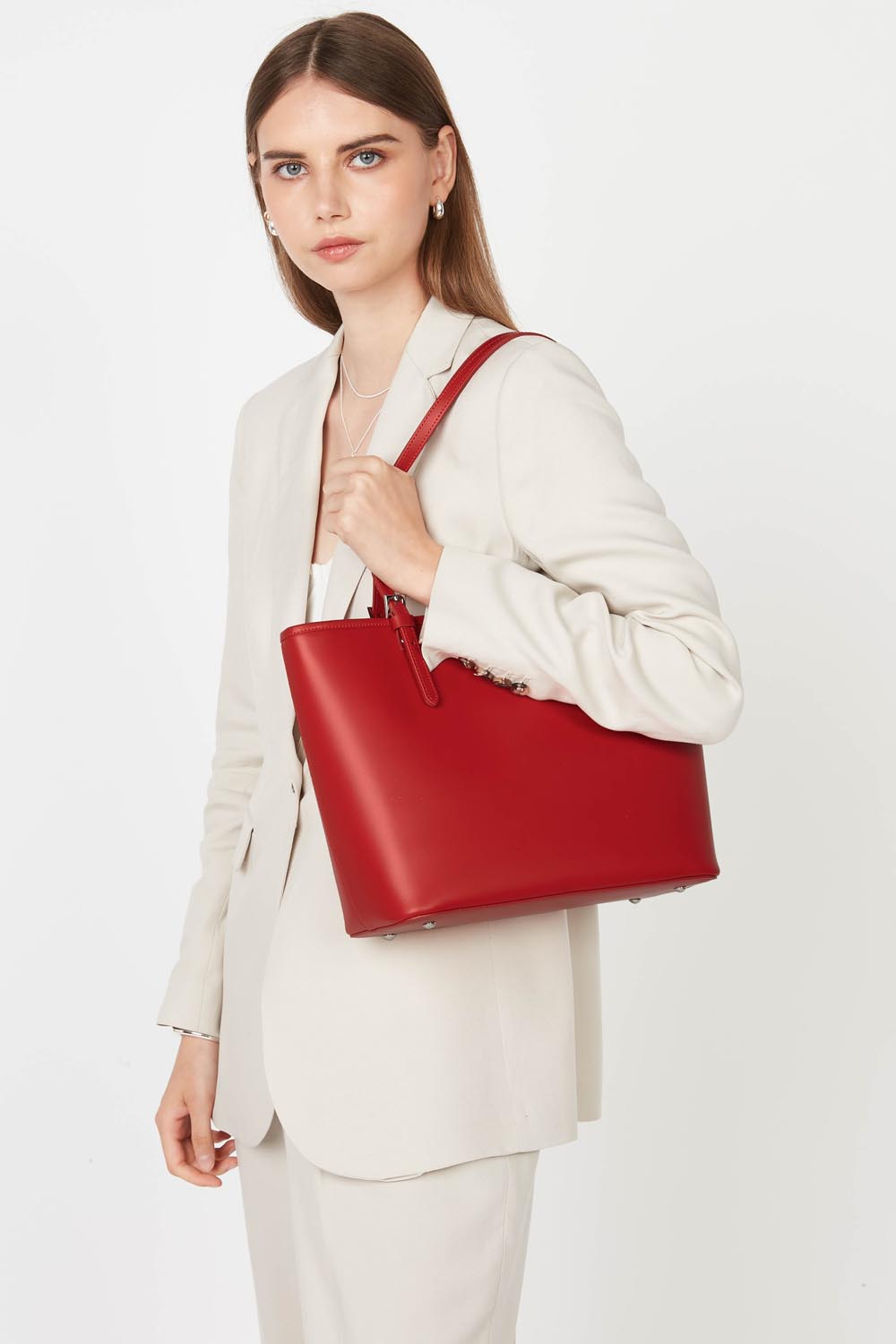 Lancaster Sac cabas épaule Zippée M Smooth Bleu Foncé - Ecru – porté