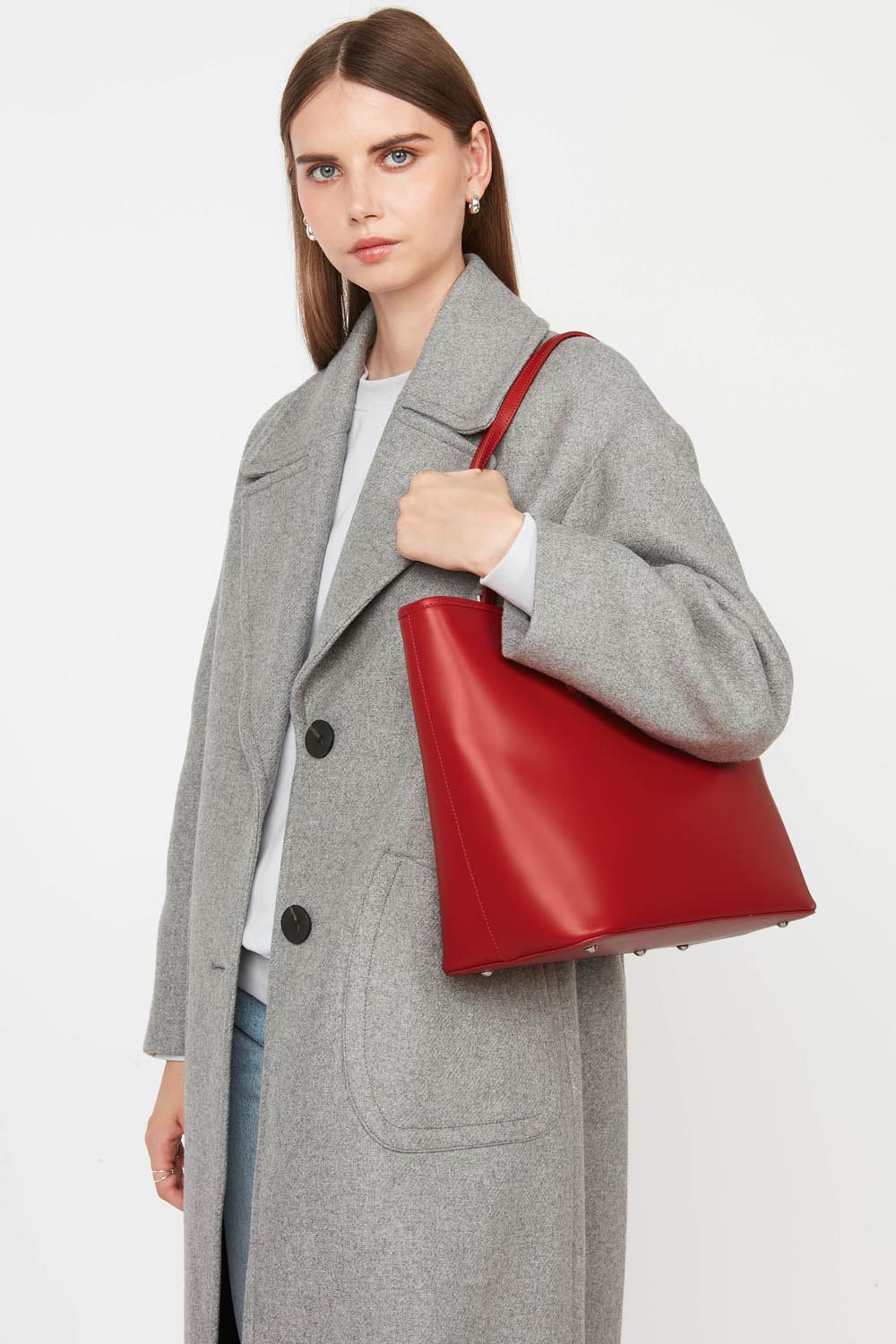 Lancaster Borsa Shopper a spalla con zip L Smooth Nero - Nude - Visone – indossata