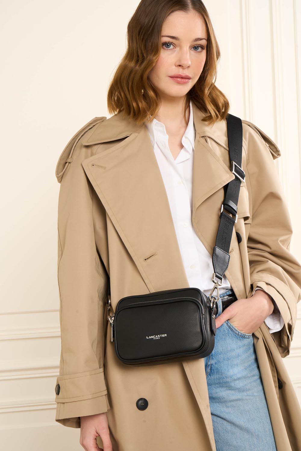 Lancaster Milano Ama Double Zip Crossbody Bag Black – worn