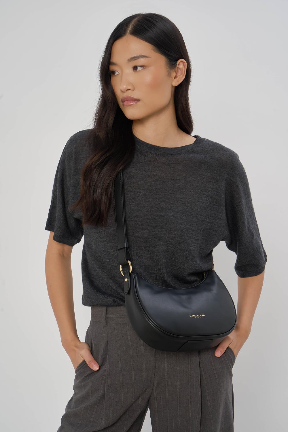 Lancaster Zippered Crossbody Bag S Donna Aria Black – worn