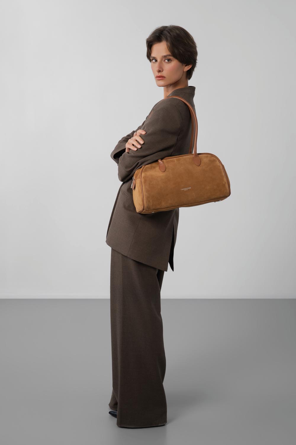 Lancaster Shopper Schultertasche Mit Reißverschluss Leder Camel – getragen
